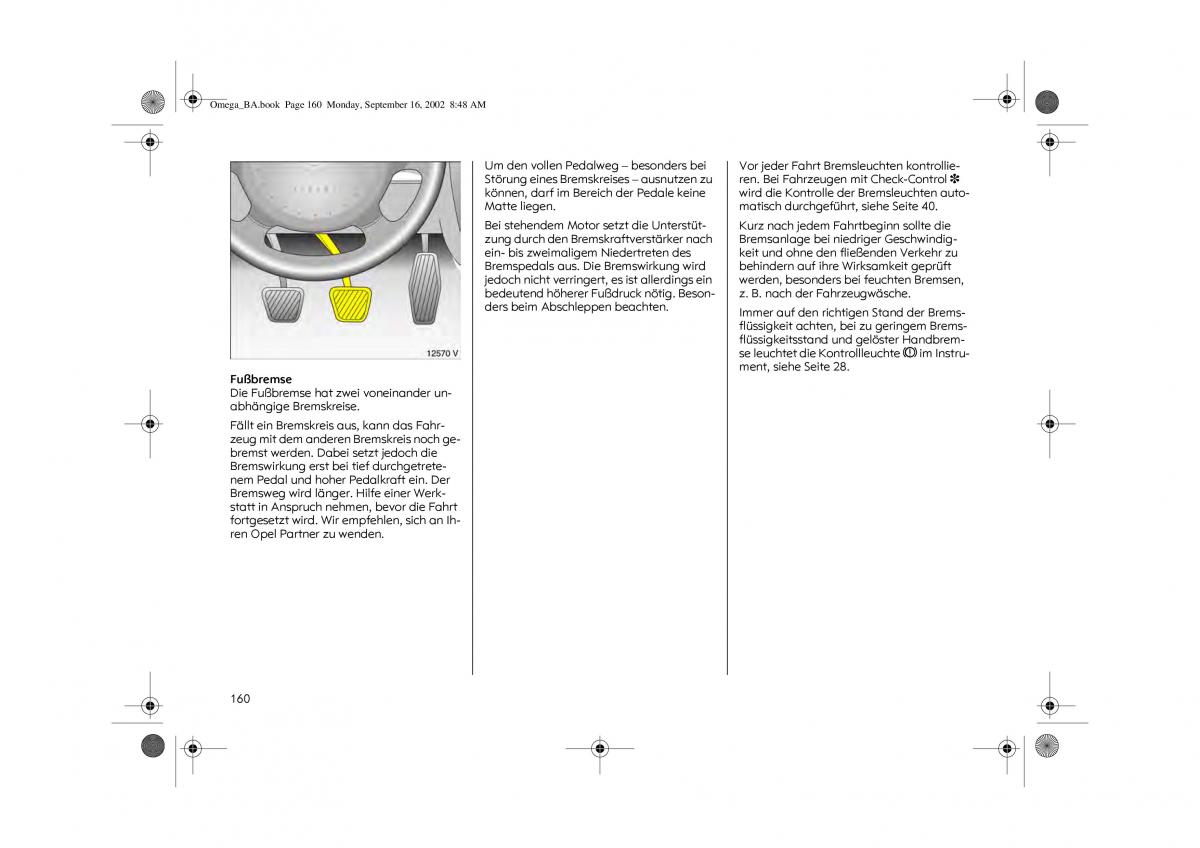 Opel Omega B FL Vauxhall Omega Cadillac Catera Handbuch / page 162