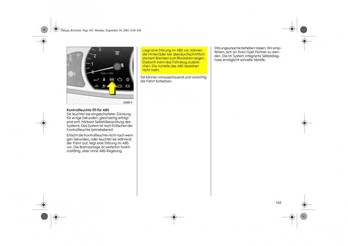 Opel Omega B FL Vauxhall Omega Cadillac Catera Handbuch / page 165