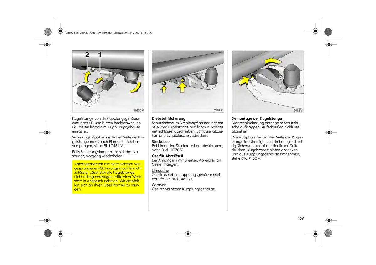 Opel Omega B FL Vauxhall Omega Cadillac Catera Handbuch / page 171