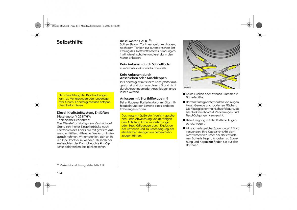 Opel Omega B FL Vauxhall Omega Cadillac Catera Handbuch / page 176