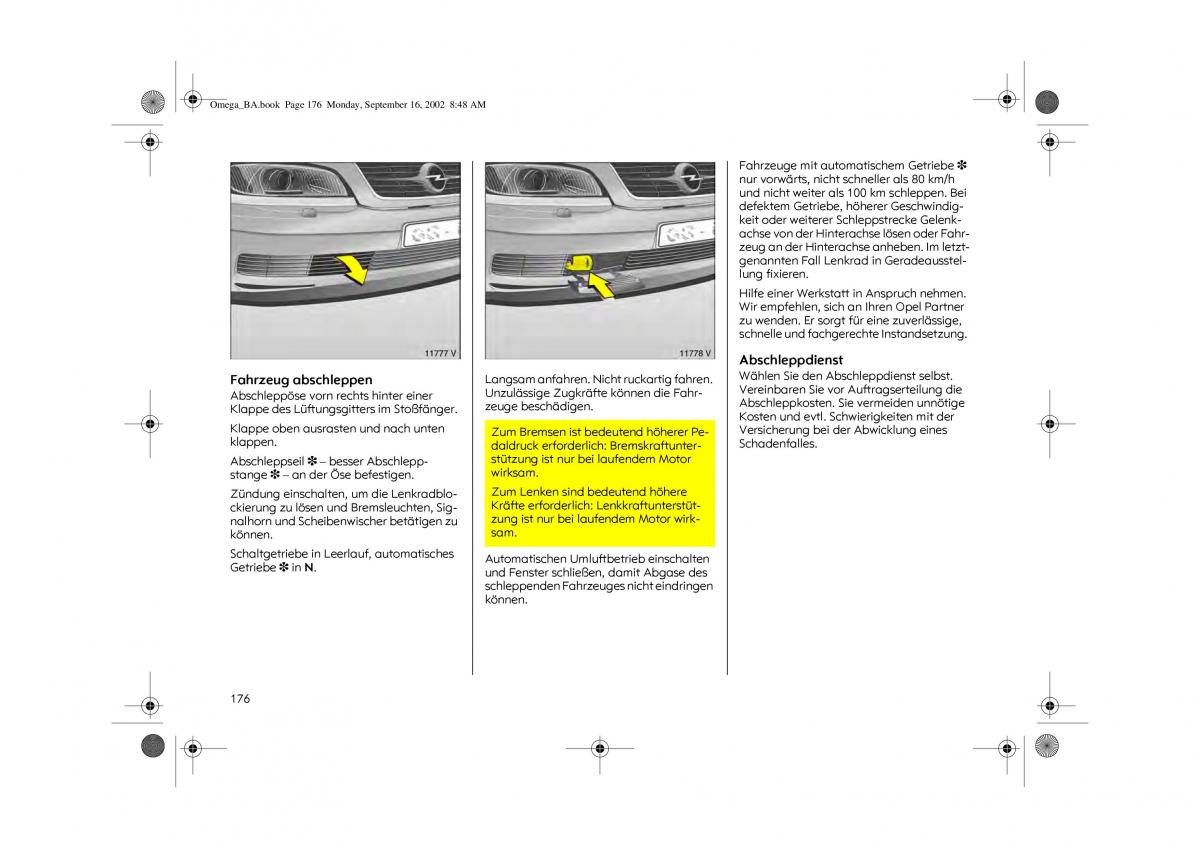 Opel Omega B FL Vauxhall Omega Cadillac Catera Handbuch / page 178