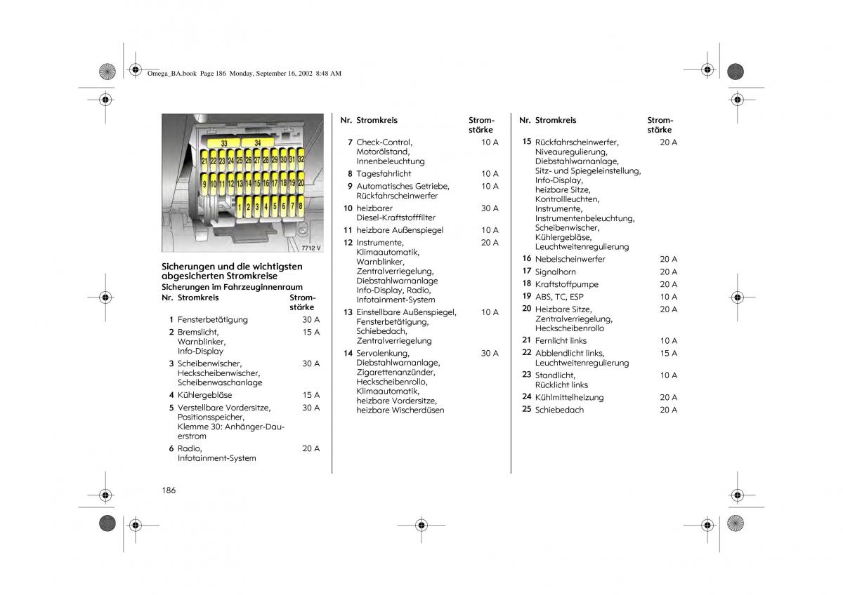 Opel Omega B FL Vauxhall Omega Cadillac Catera Handbuch / page 188