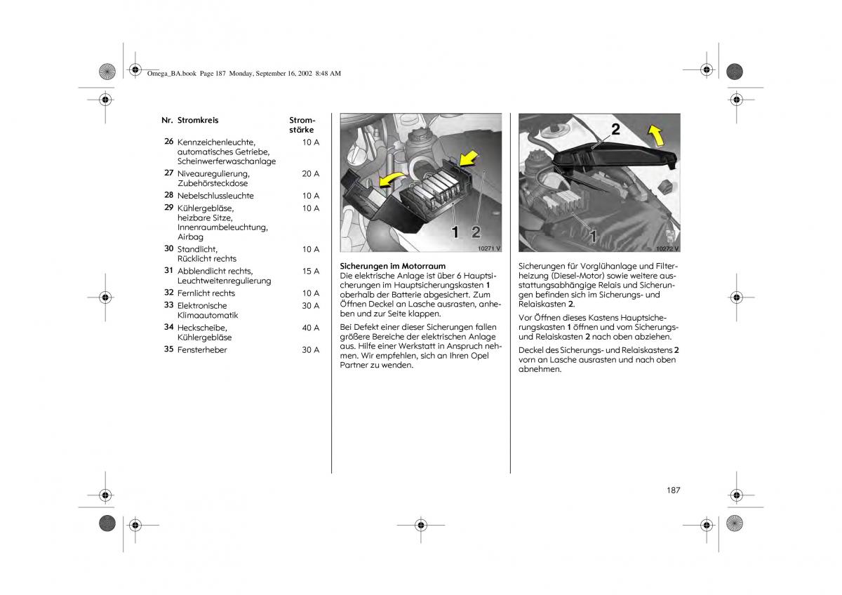 Opel Omega B FL Vauxhall Omega Cadillac Catera Handbuch / page 189