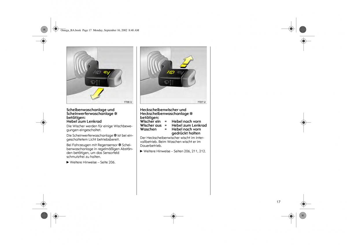 Opel Omega B FL Vauxhall Omega Cadillac Catera Handbuch / page 19