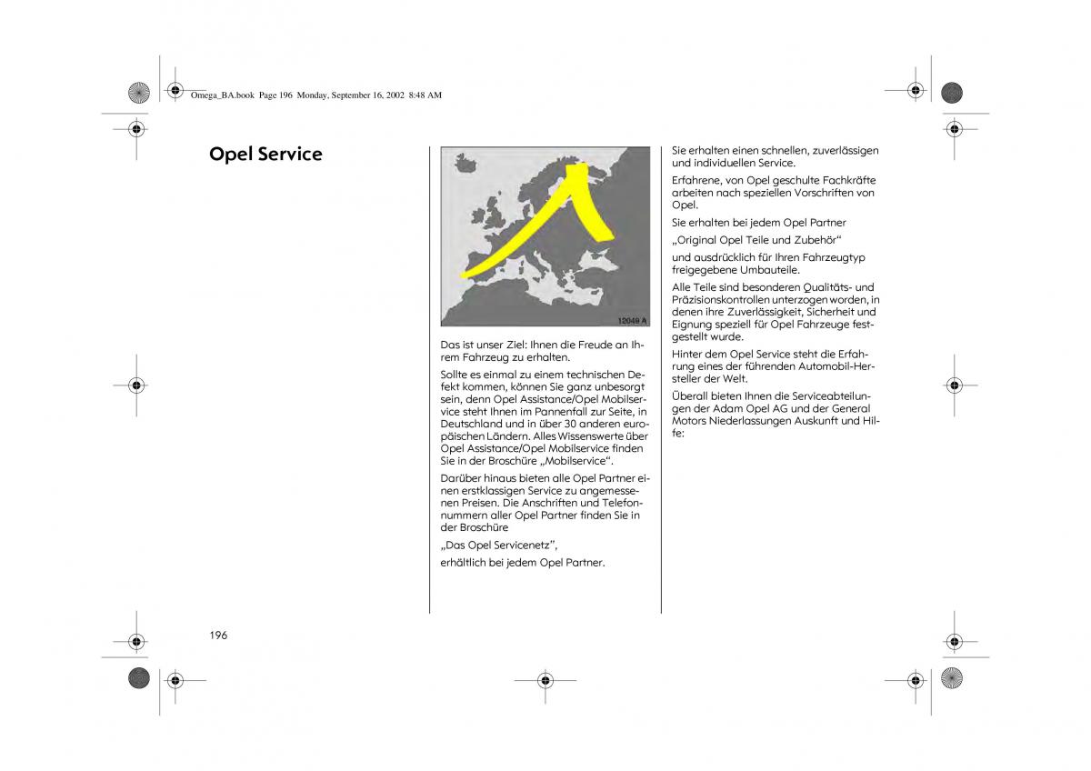 Opel Omega B FL Vauxhall Omega Cadillac Catera Handbuch / page 198