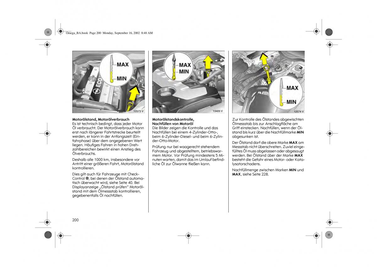 Opel Omega B FL Vauxhall Omega Cadillac Catera Handbuch / page 202