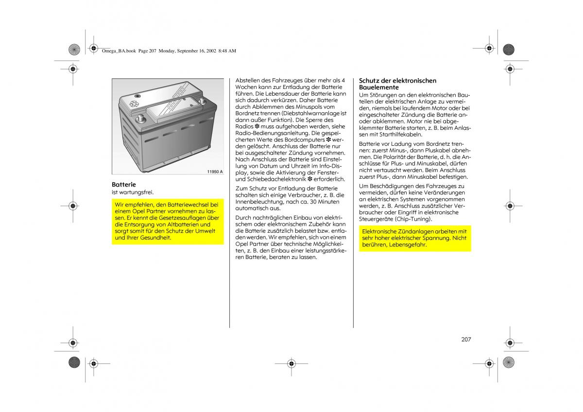 Opel Omega B FL Vauxhall Omega Cadillac Catera Handbuch / page 209