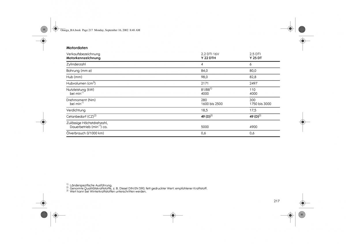 Opel Omega B FL Vauxhall Omega Cadillac Catera Handbuch / page 219