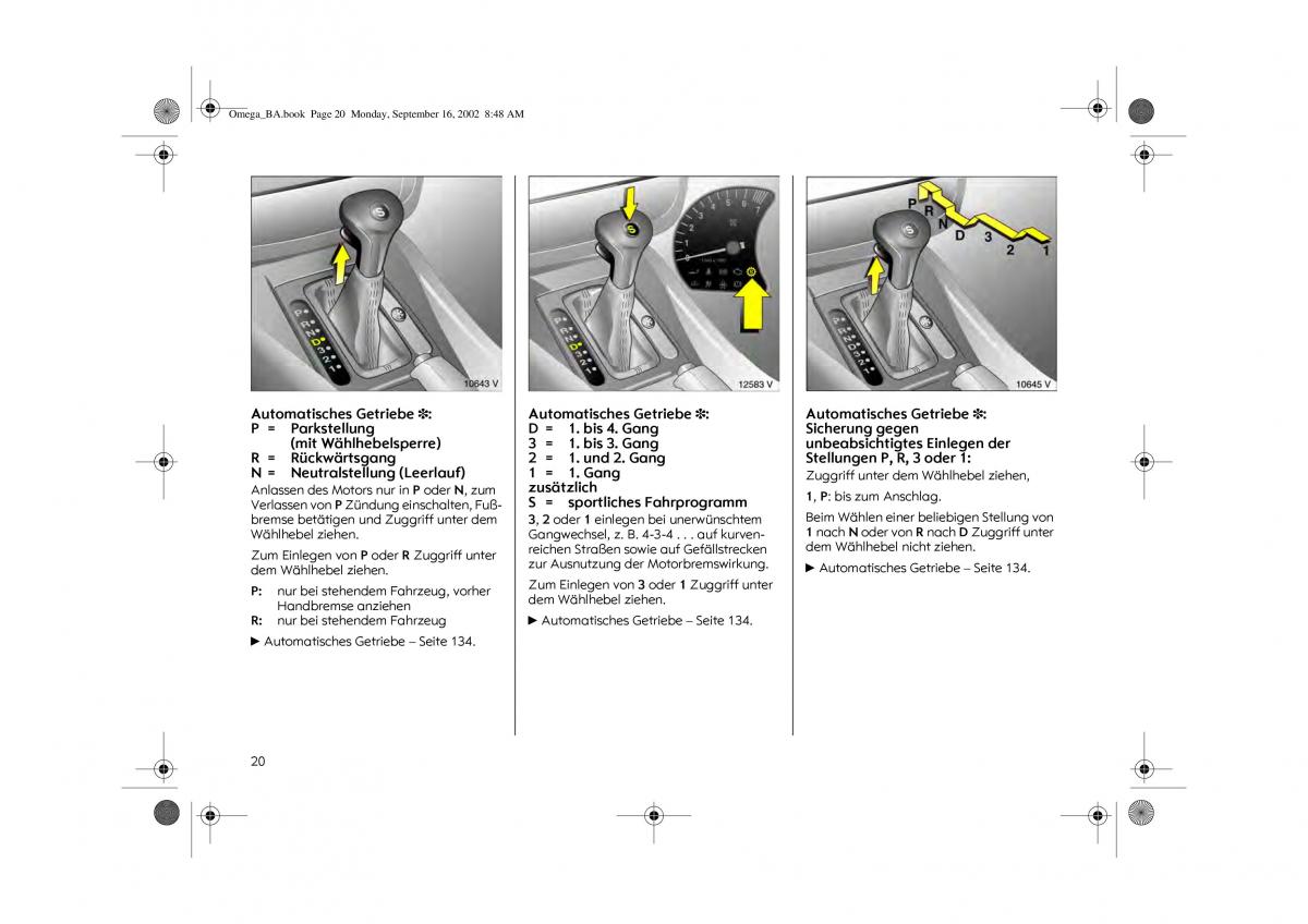 Opel Omega B FL Vauxhall Omega Cadillac Catera Handbuch / page 22