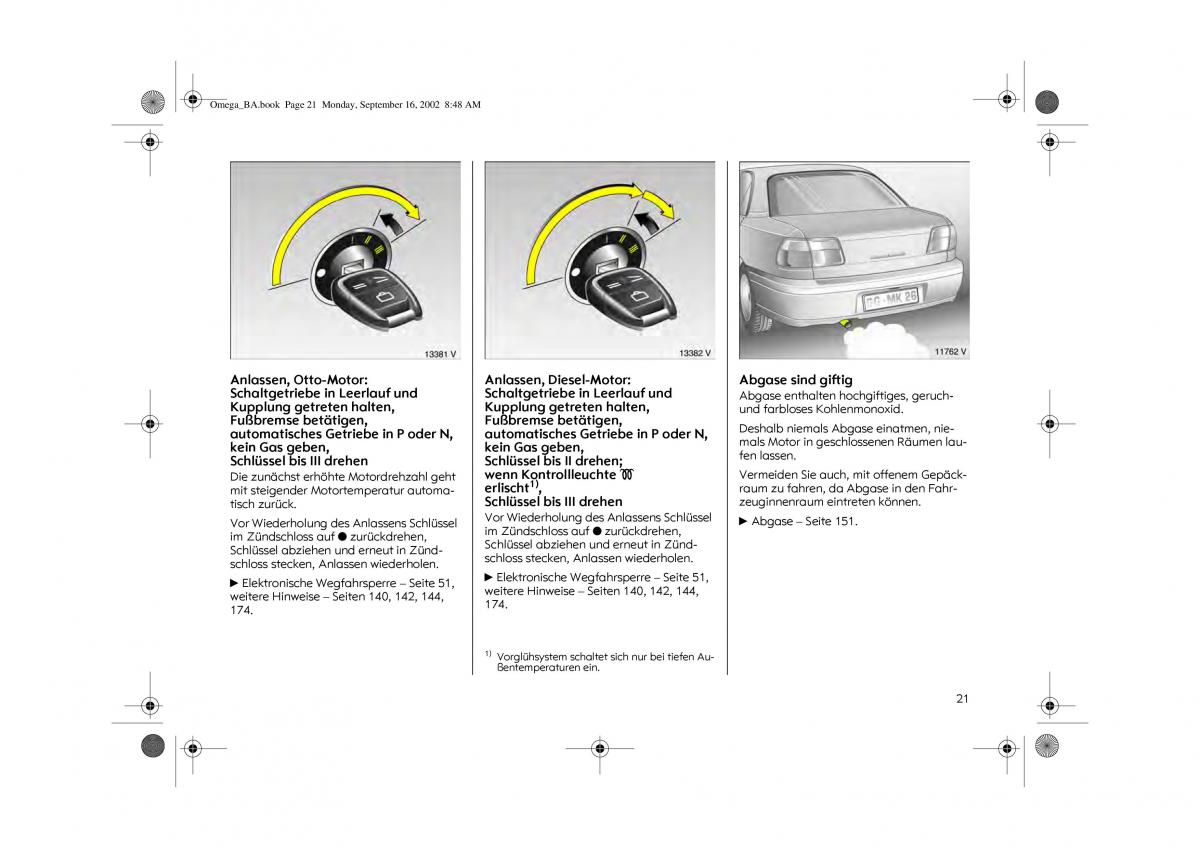 Opel Omega B FL Vauxhall Omega Cadillac Catera Handbuch / page 23