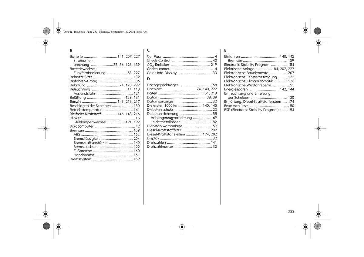 Opel Omega B FL Vauxhall Omega Cadillac Catera Handbuch / page 235