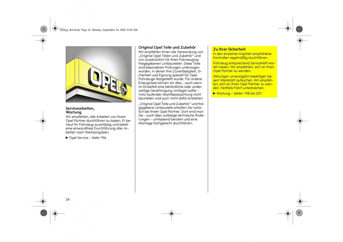 Opel Omega B FL Vauxhall Omega Cadillac Catera Handbuch / page 26