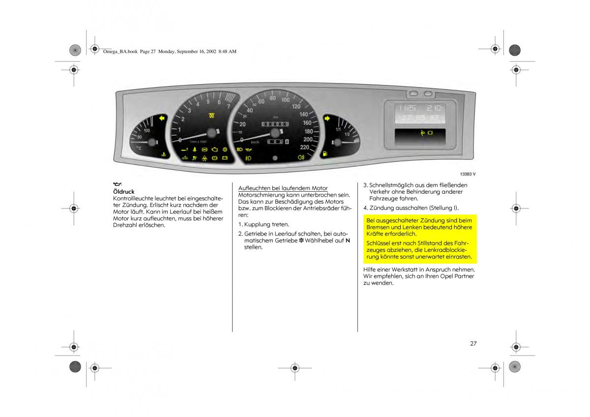 Opel Omega B FL Vauxhall Omega Cadillac Catera Handbuch / page 29