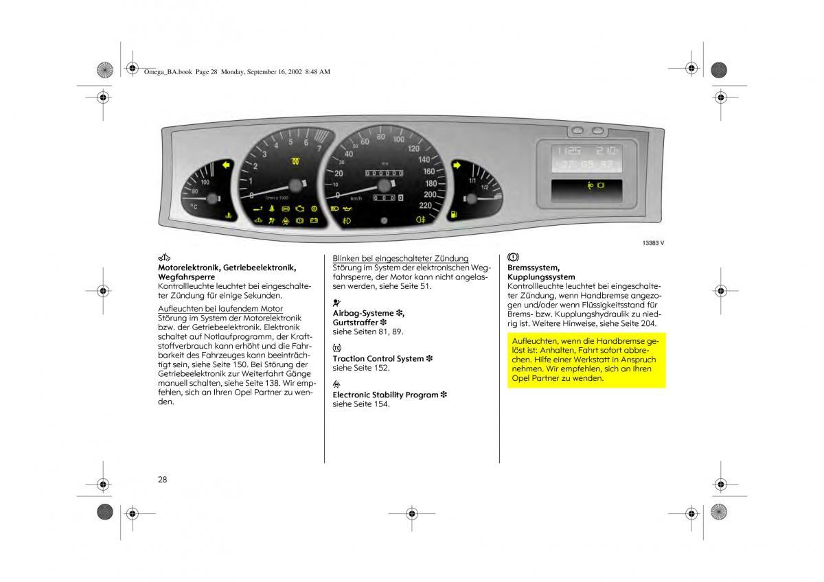 Opel Omega B FL Vauxhall Omega Cadillac Catera Handbuch / page 30