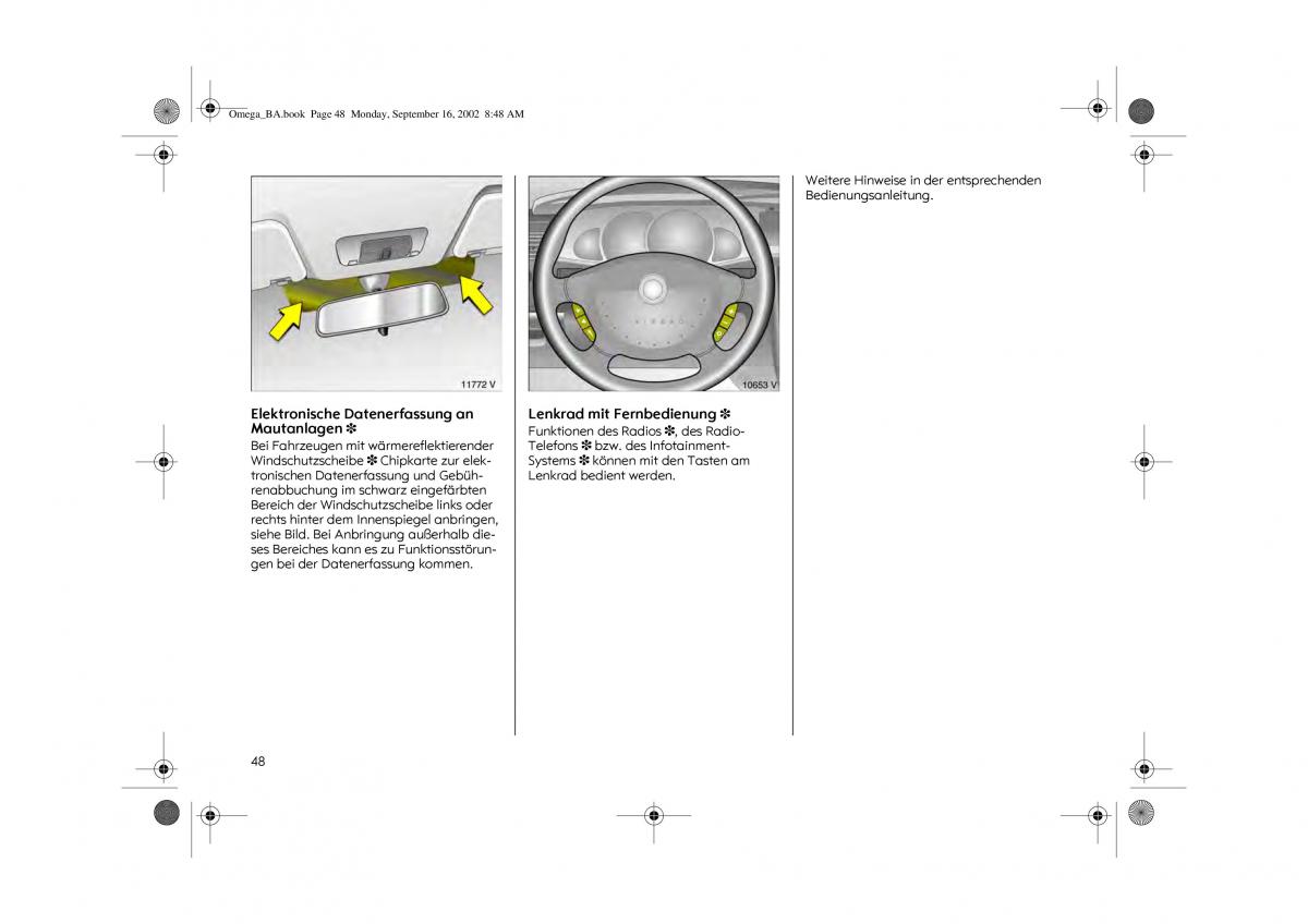 Opel Omega B FL Vauxhall Omega Cadillac Catera Handbuch / page 50