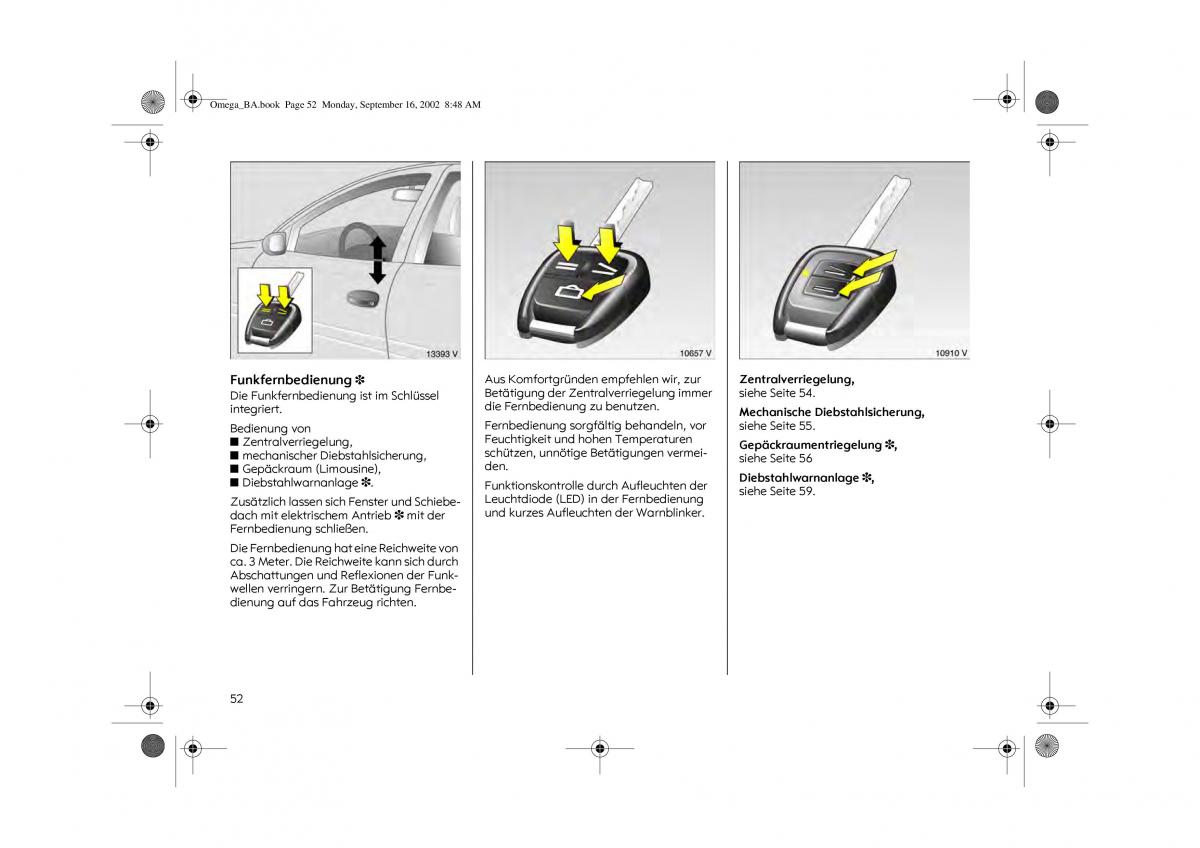 Opel Omega B FL Vauxhall Omega Cadillac Catera Handbuch / page 54