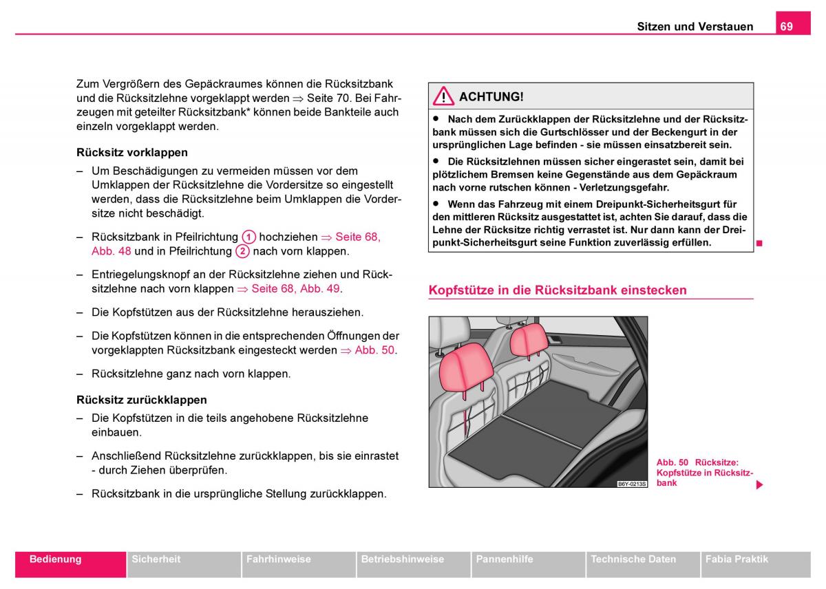 Skoda Fabia I 1 Handbuch / page 70