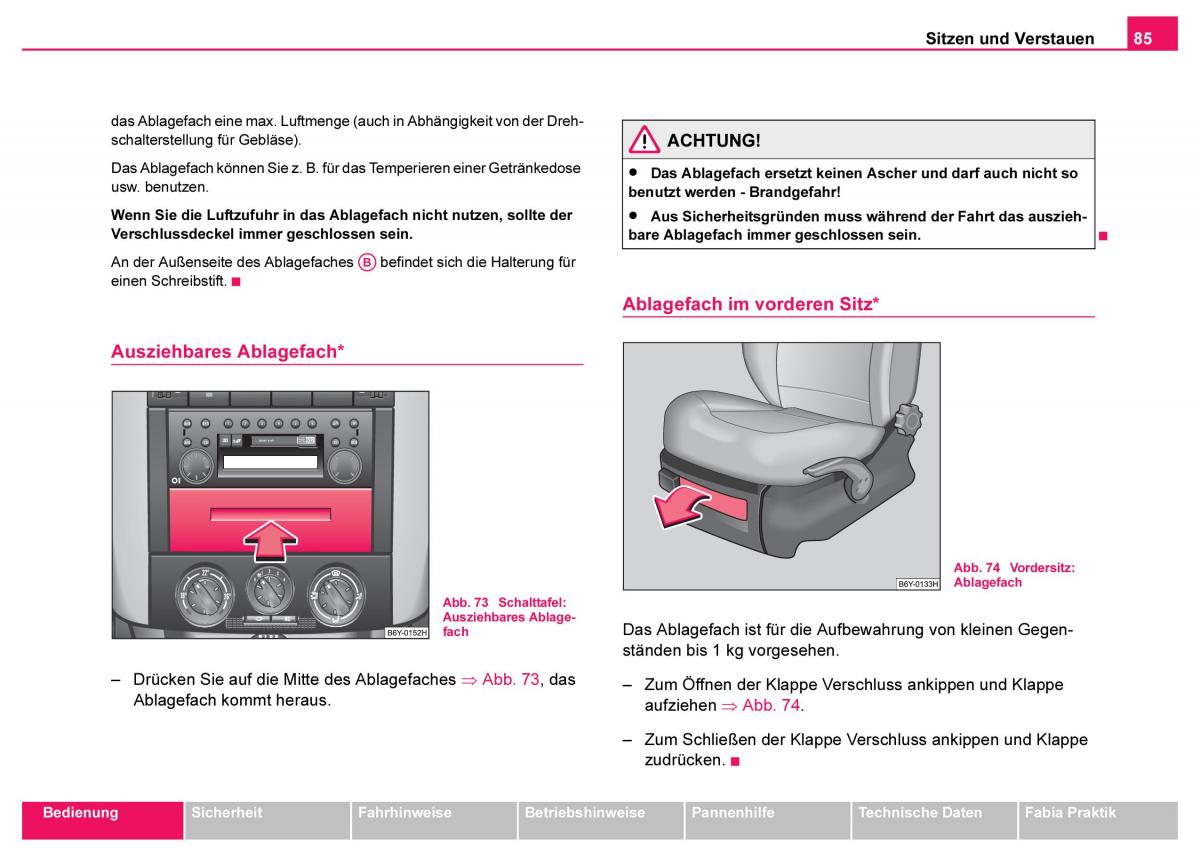 Skoda Fabia I 1 Handbuch / page 86