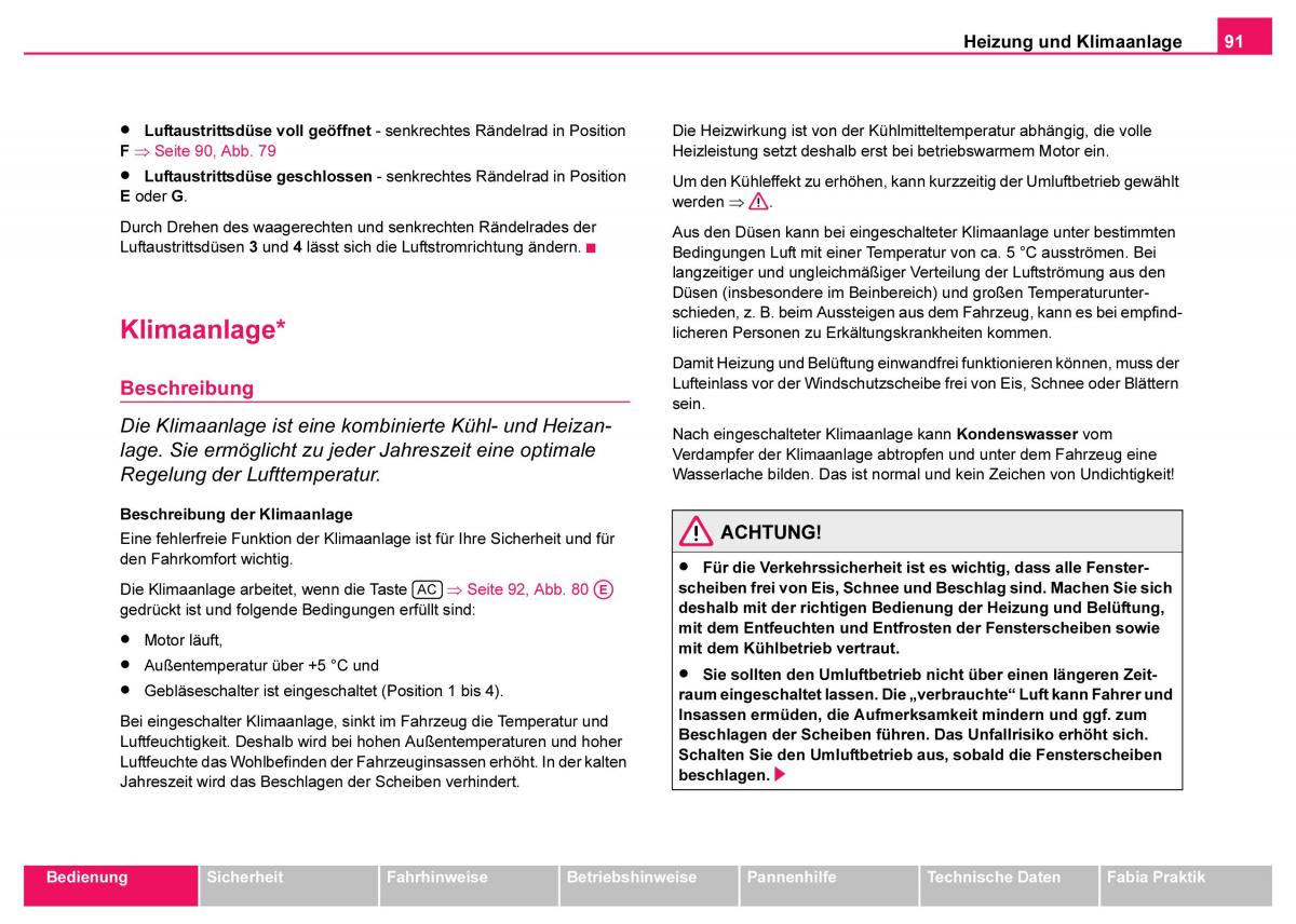Skoda Fabia I 1 Handbuch / page 92