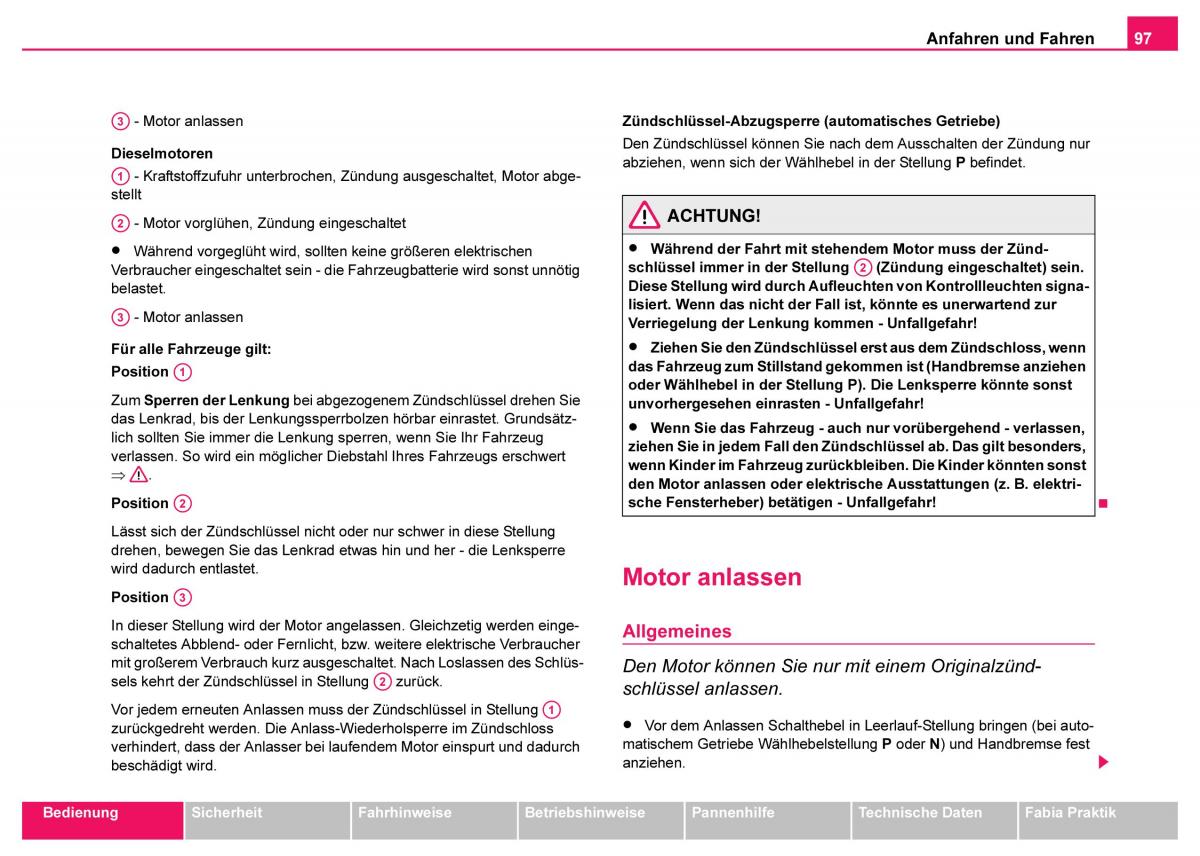 Skoda Fabia I 1 Handbuch / page 98