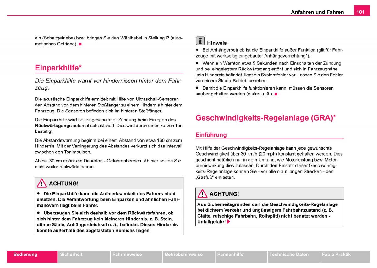 Skoda Fabia I 1 Handbuch / page 102