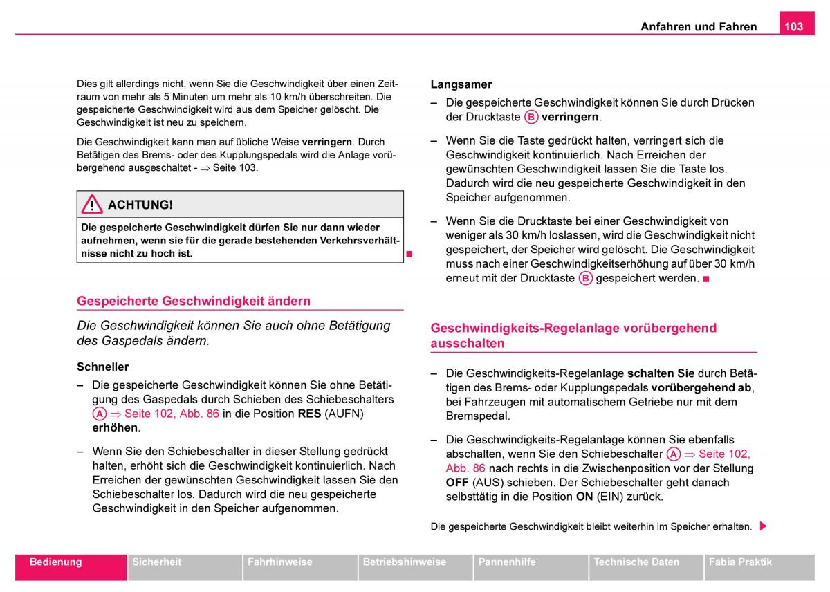 Skoda Fabia I 1 Handbuch / page 104