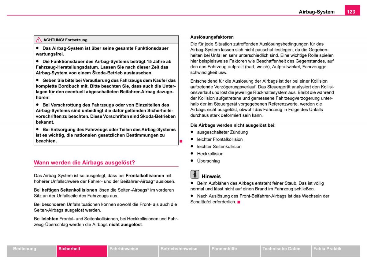 Skoda Fabia I 1 Handbuch / page 124