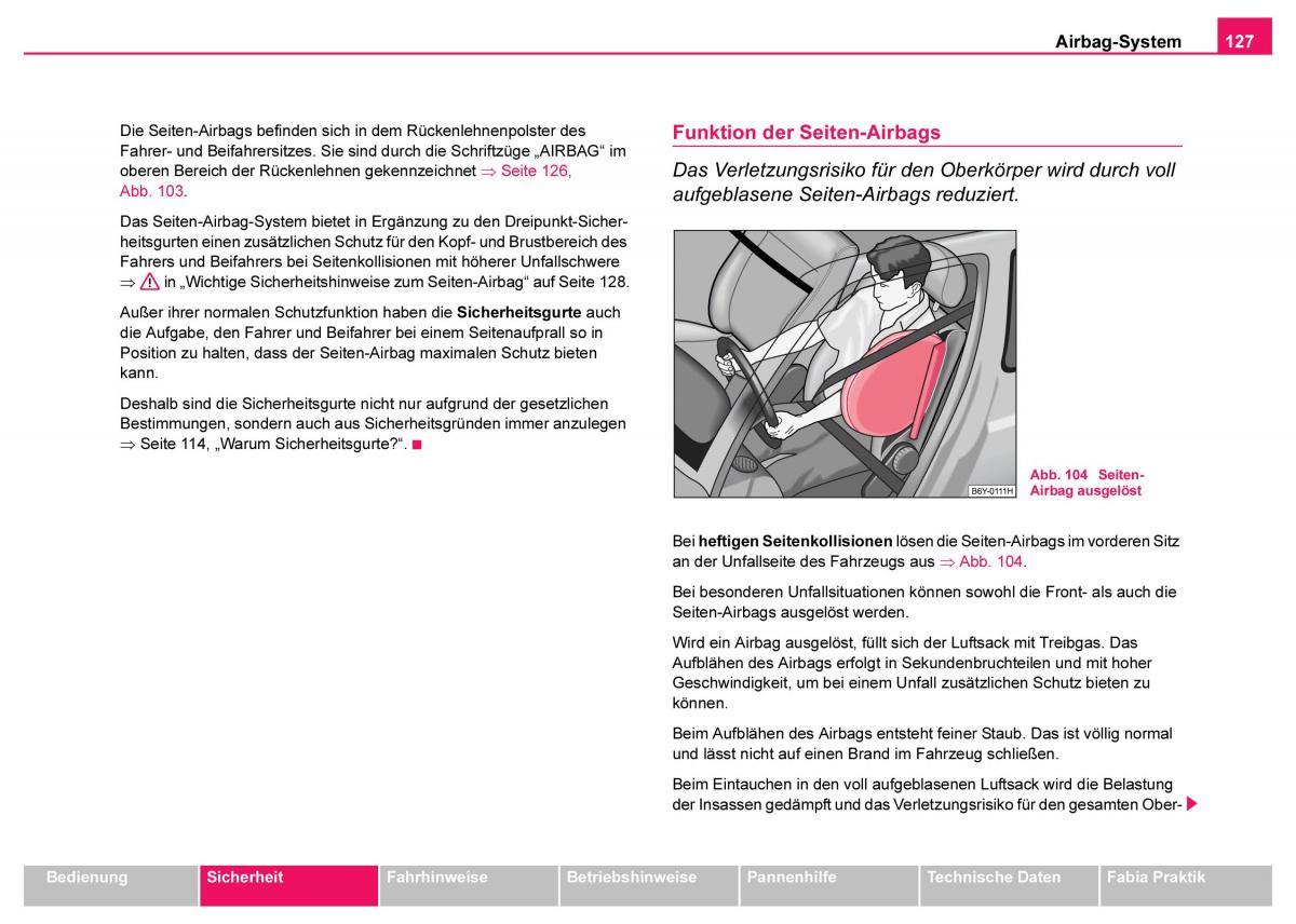 manual Skoda Fabia Skoda Fabia I 1 Handbuch / page 128