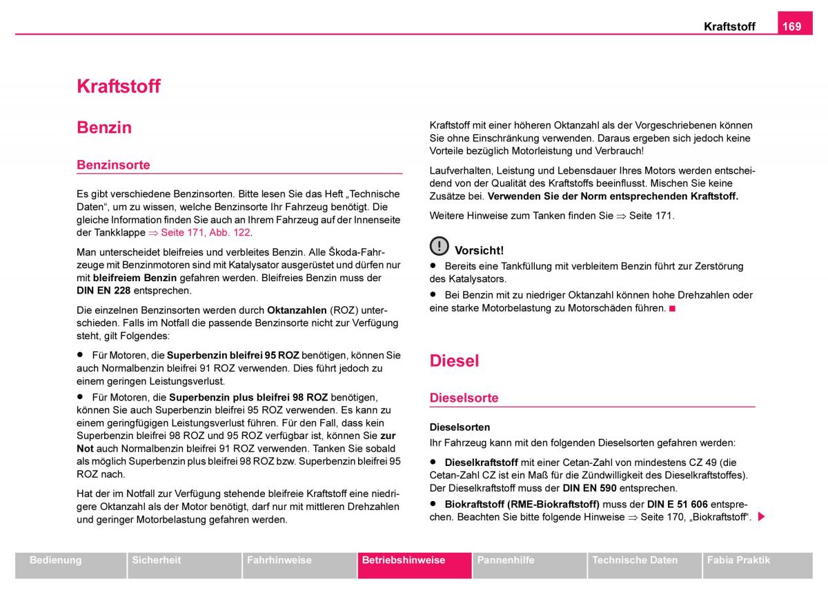 Skoda Fabia I 1 Handbuch / page 170