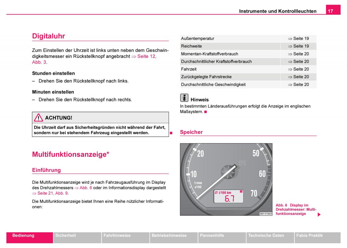 Skoda Fabia I 1 Handbuch / page 18