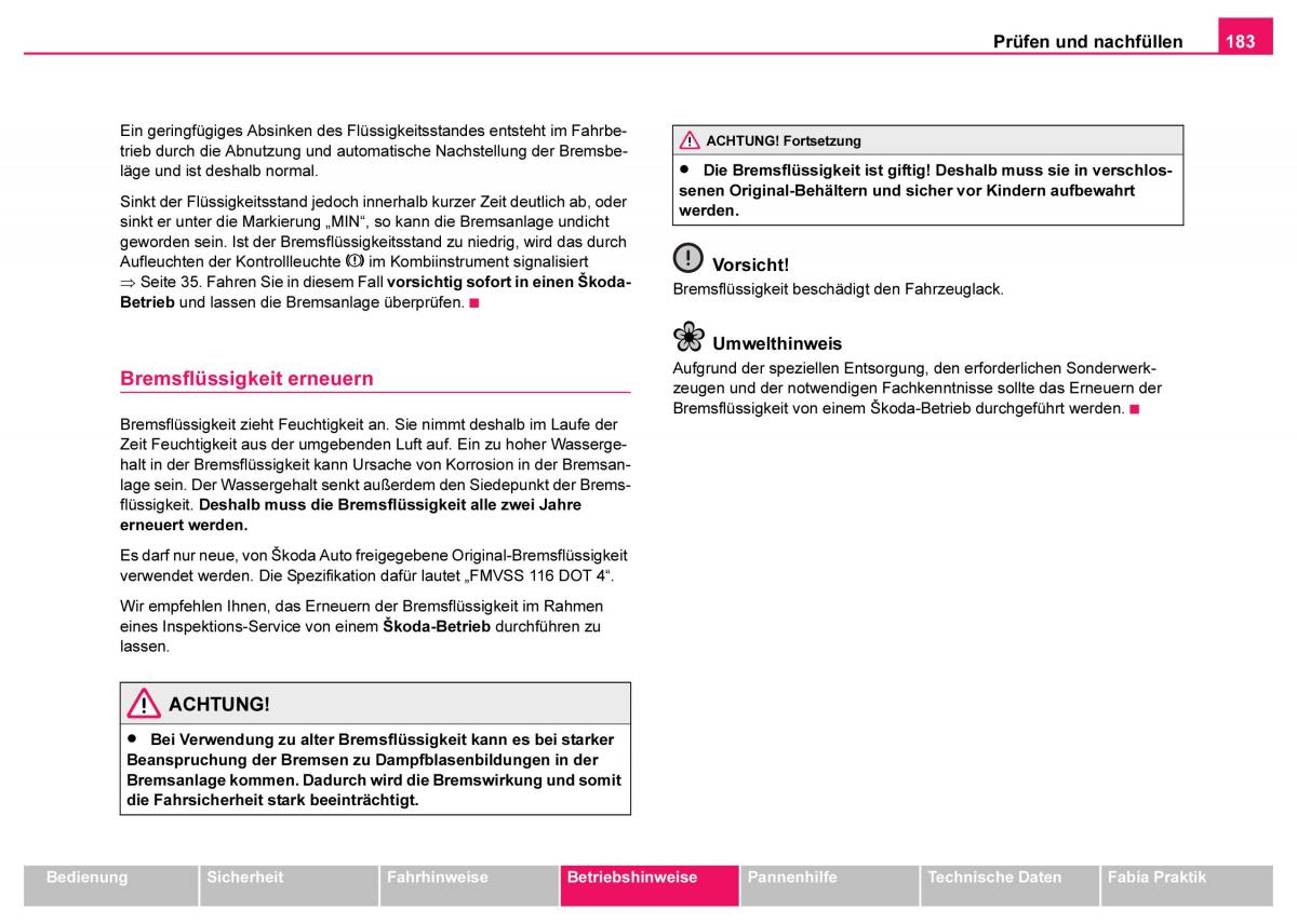 Skoda Fabia I 1 Handbuch / page 184