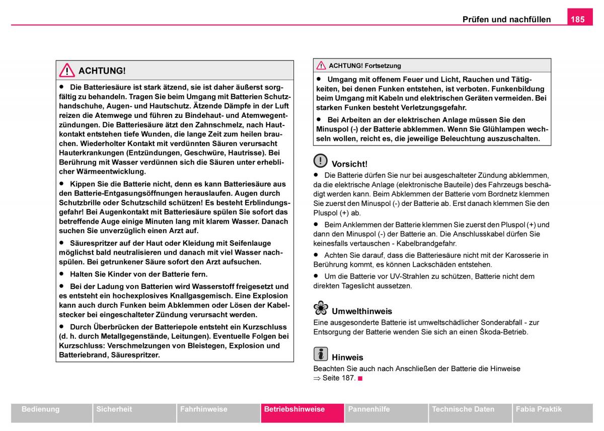 Skoda Fabia I 1 Handbuch / page 186