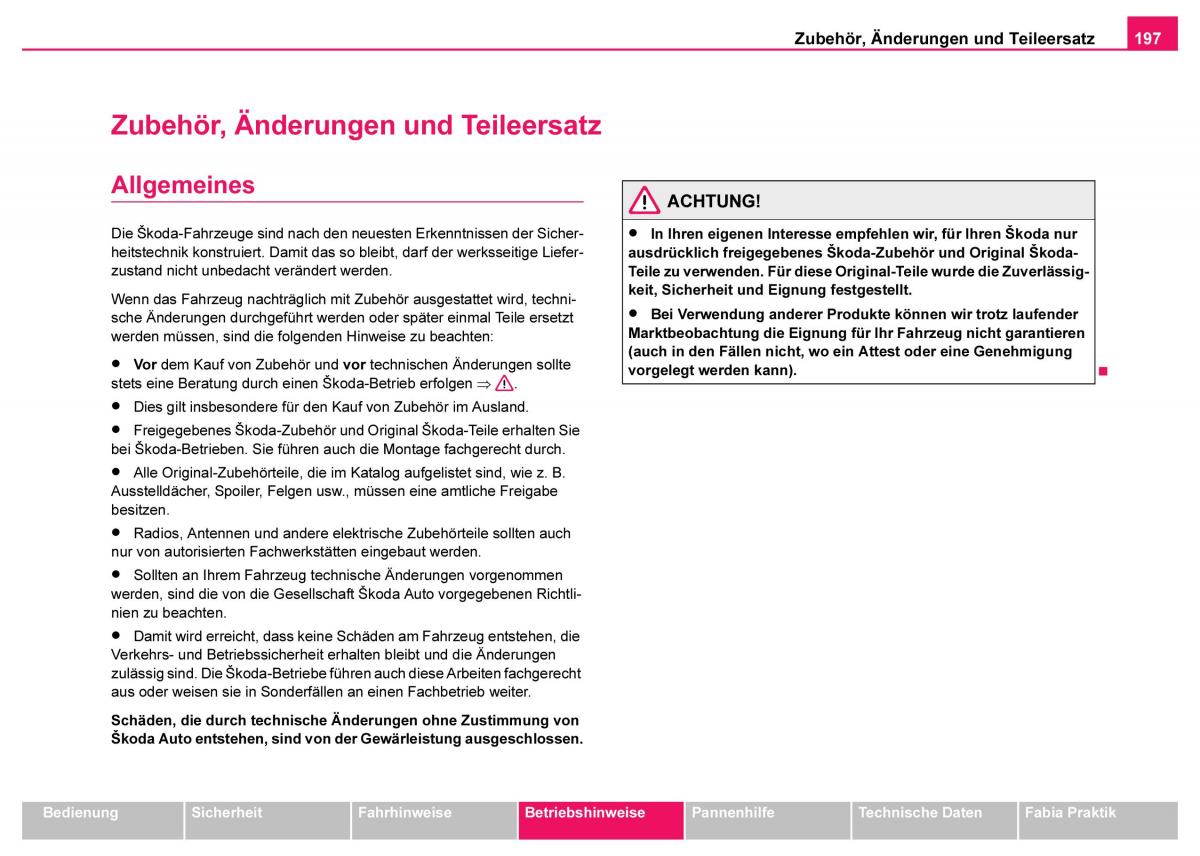 Skoda Fabia I 1 Handbuch / page 198