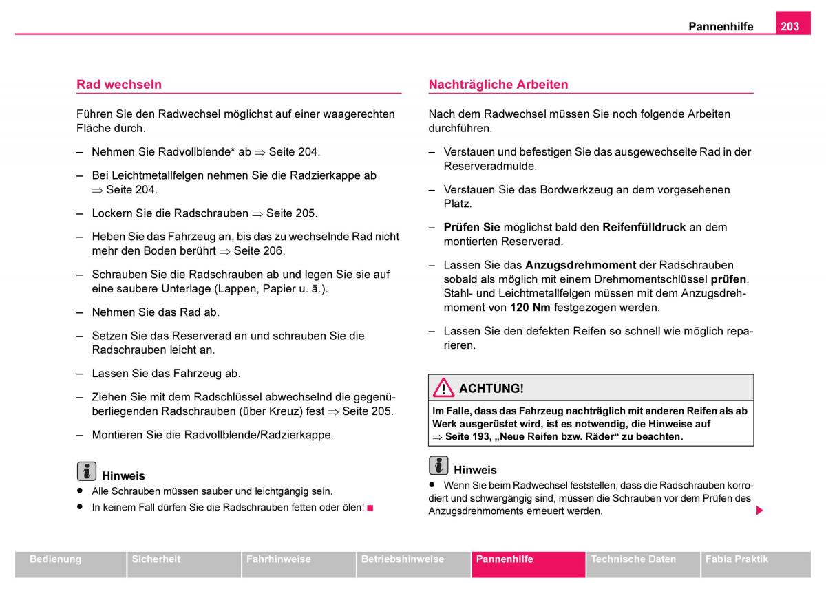 Skoda Fabia I 1 Handbuch / page 204