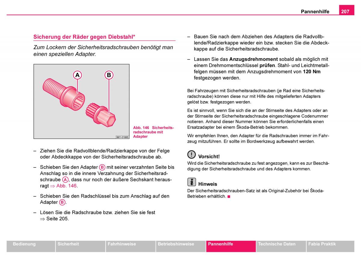 Skoda Fabia I 1 Handbuch / page 208