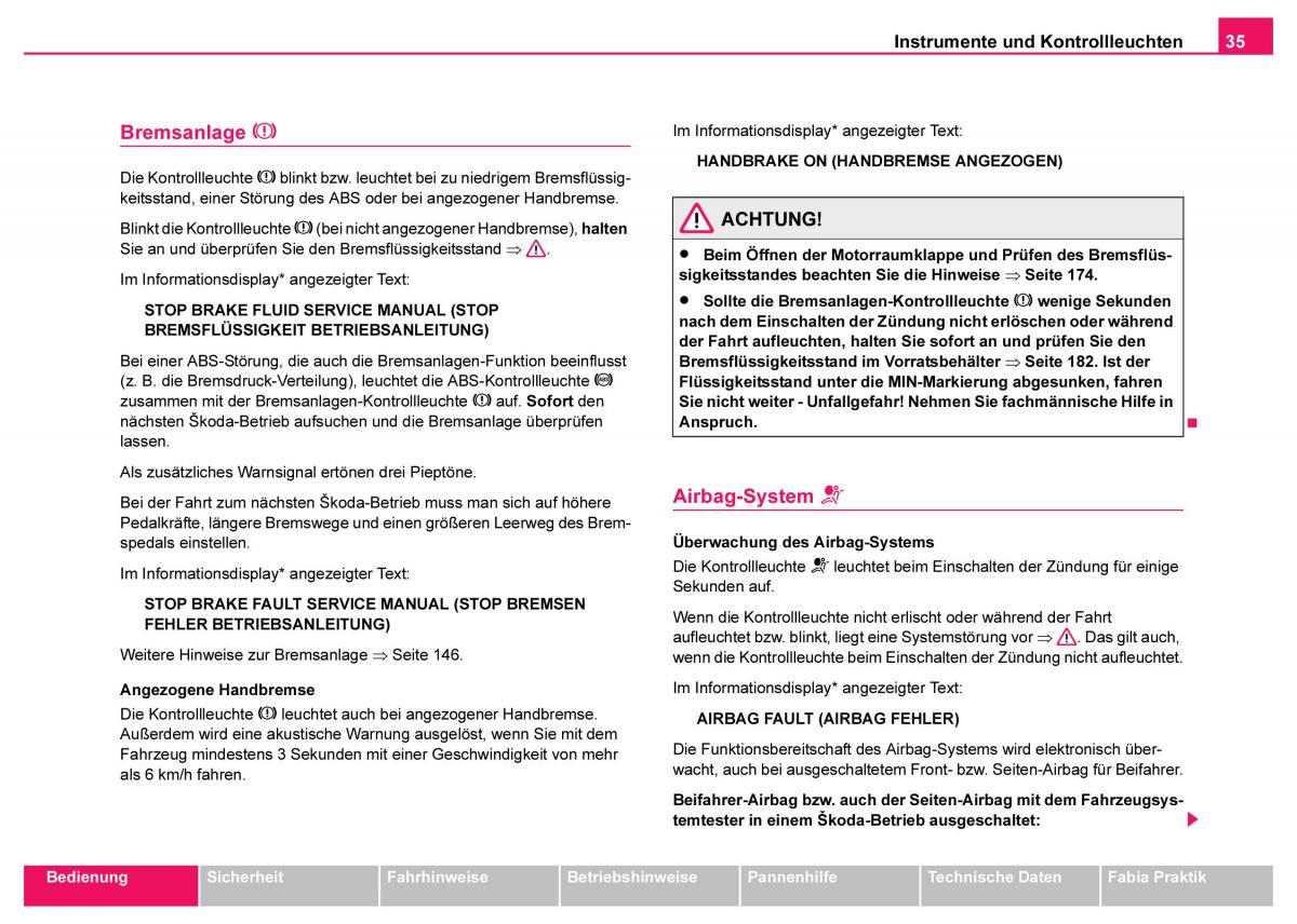 Skoda Fabia I 1 Handbuch / page 36