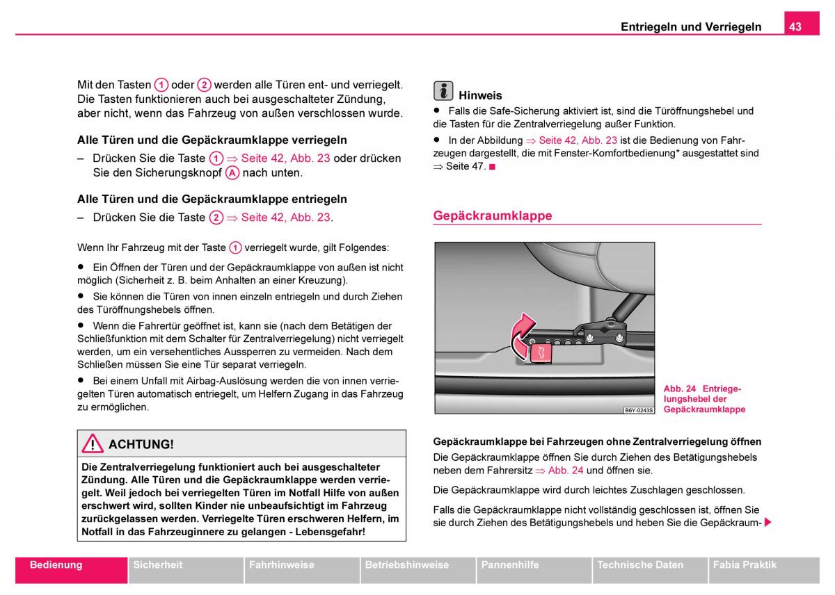 Skoda Fabia I 1 Handbuch / page 44