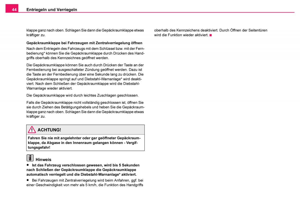 Skoda Fabia I 1 Handbuch / page 45