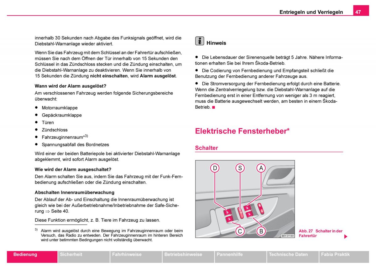 Skoda Fabia I 1 Handbuch / page 48