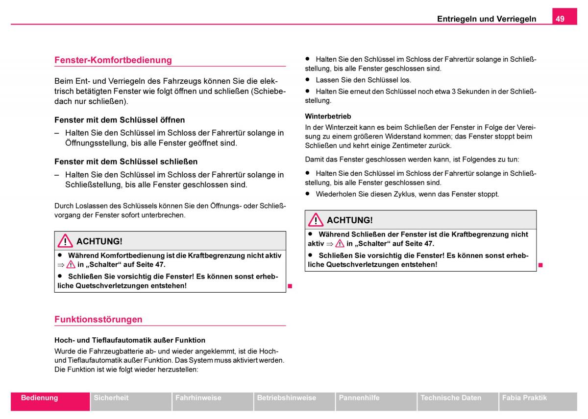 Skoda Fabia I 1 Handbuch / page 50