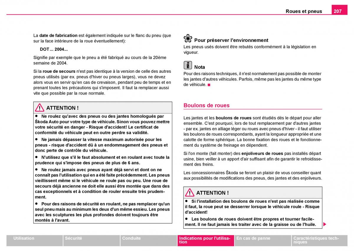 Skoda Fabia I 1 manuel du proprietaire / page 208