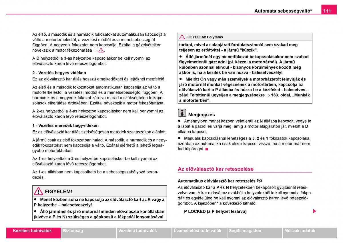 Skoda Fabia I 1 kezelesi utmutato / page 112