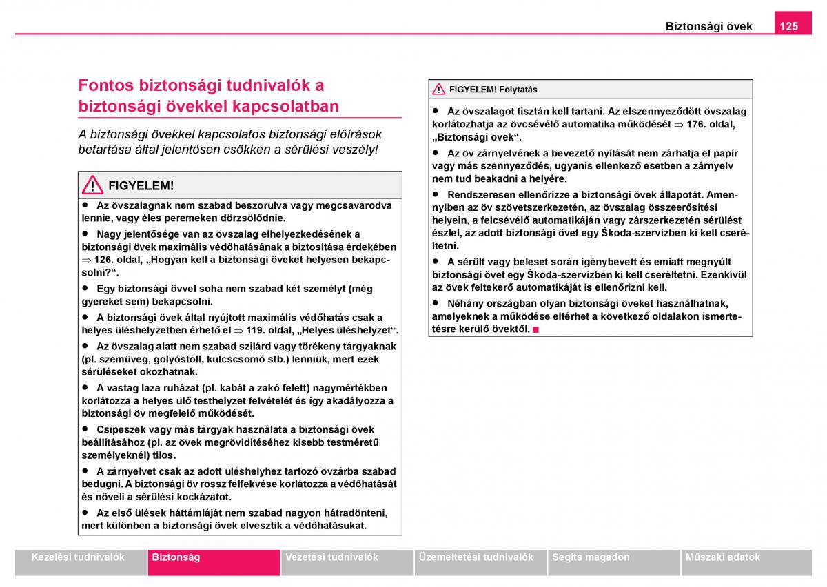 Skoda Fabia I 1 kezelesi utmutato / page 126