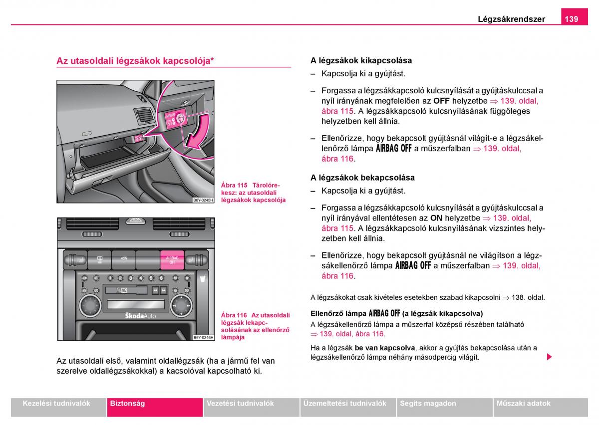 Skoda Fabia I 1 kezelesi utmutato / page 140