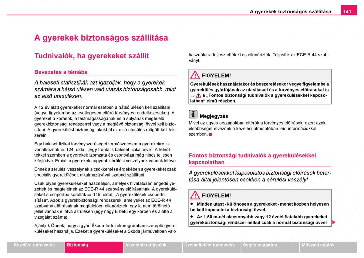 Skoda Fabia I 1 kezelesi utmutato / page 142