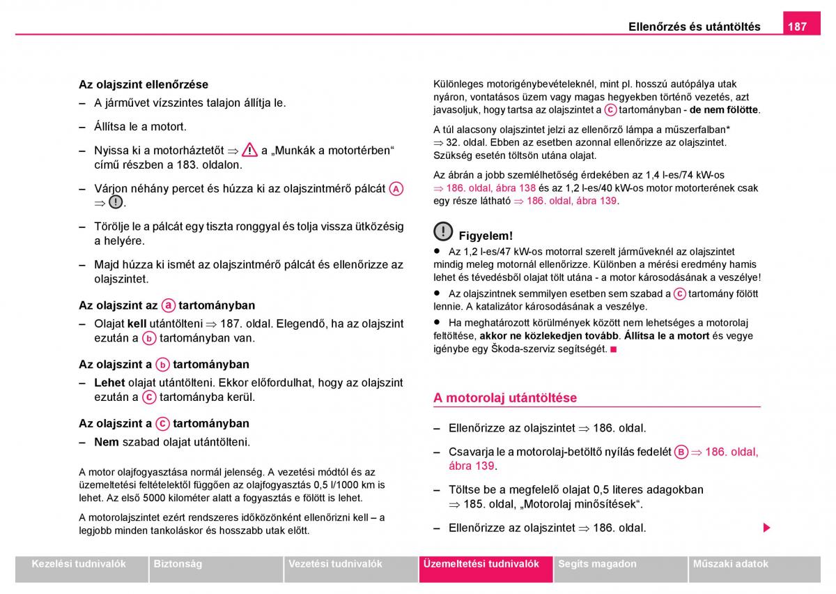 Skoda Fabia I 1 kezelesi utmutato / page 188