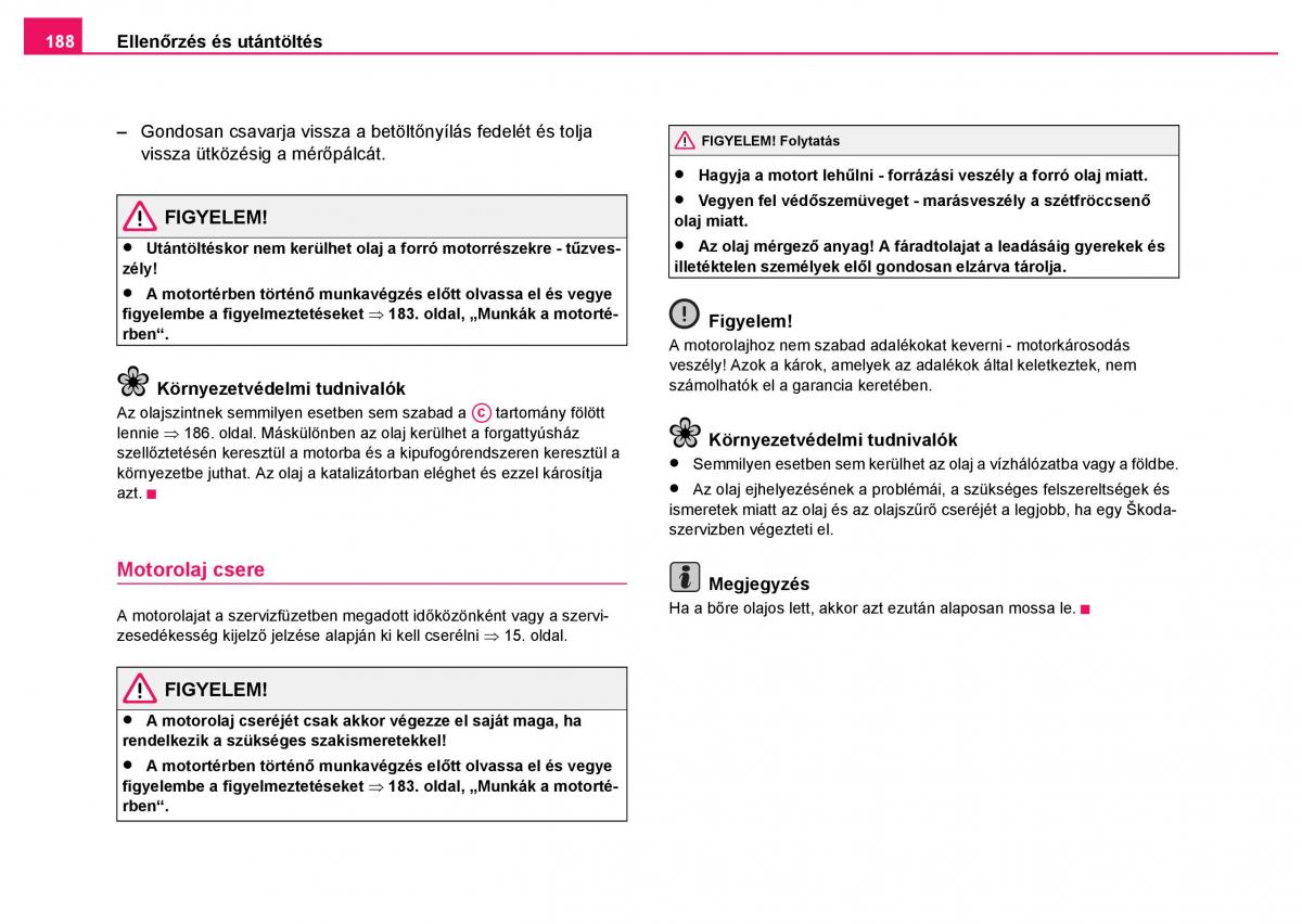 Skoda Fabia I 1 kezelesi utmutato / page 189