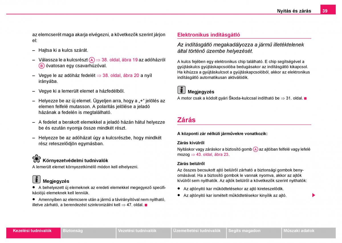 Skoda Fabia I 1 kezelesi utmutato / page 40