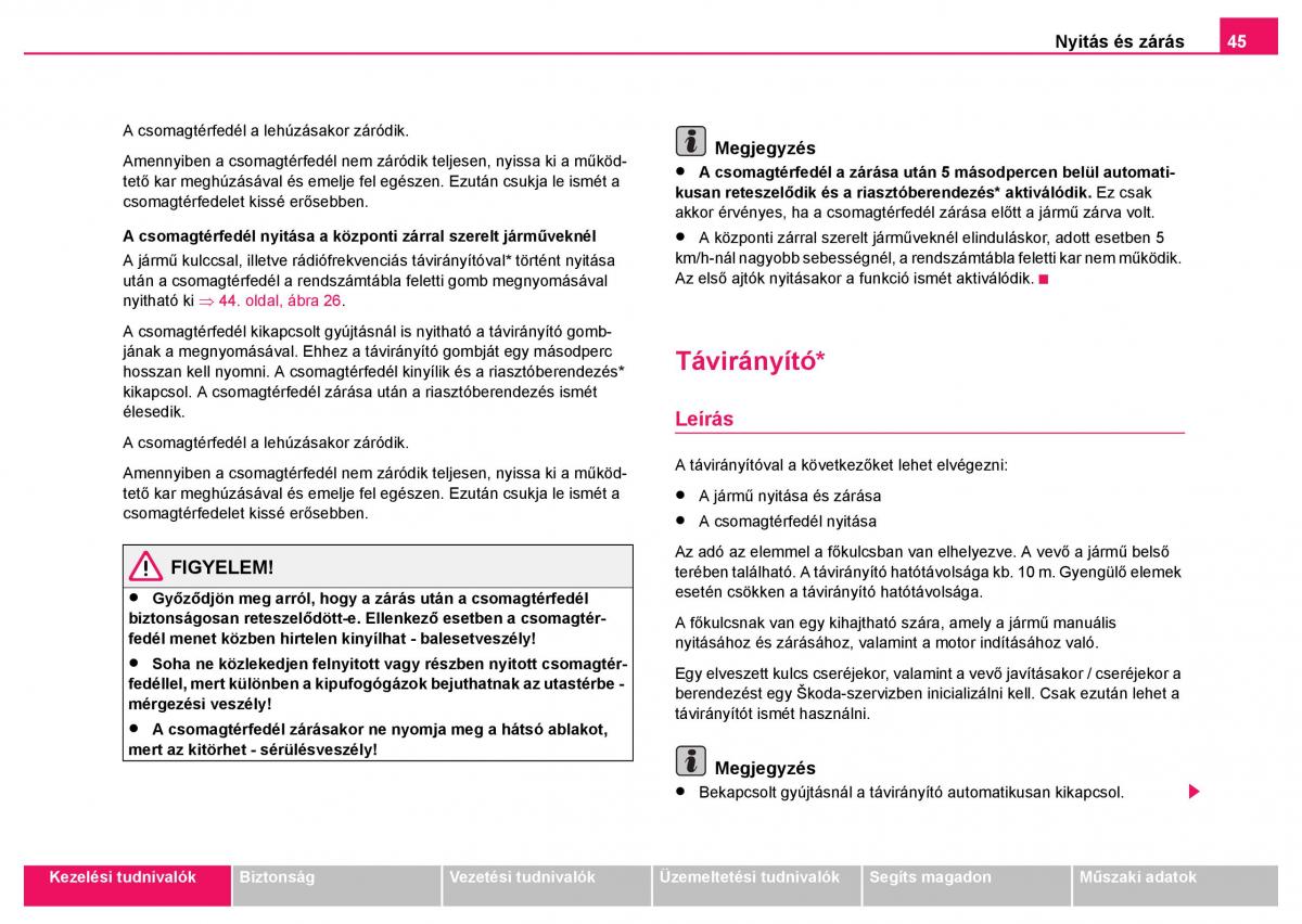 Skoda Fabia I 1 kezelesi utmutato / page 46