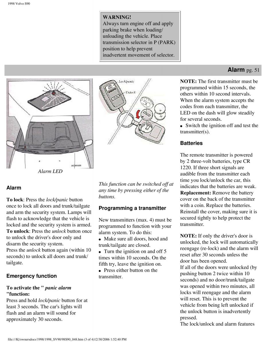 Volvo S90 V90 960 owners manual / page 58